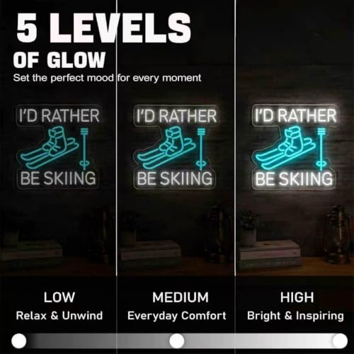 Ao Yee ZGL I’d Rather Be Skiing Neon Sign - Skiing Lovers Room Decor, Light - Skiing
