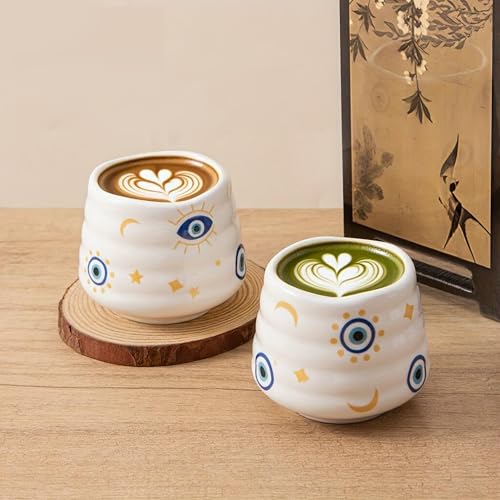YumiPLUS Ceramic Espresso Cup Set 5oz Evil Eye Tea Cups - Set of 4