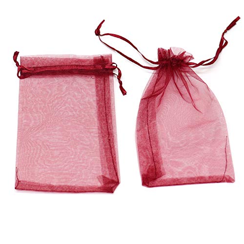 Bezall 100Pcs Large 8x12 Inch Wine Red Organza Bags – Drawstring Gift Pouches for Wedding, Christmas & Party Favors