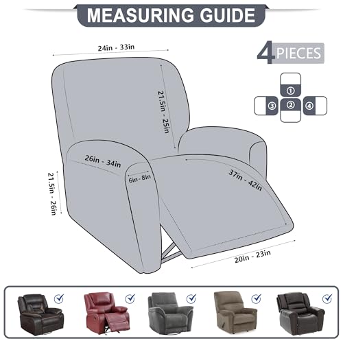 4-Piece Stretch Leather-Look Recliner Chair Cover & Furniture Protector