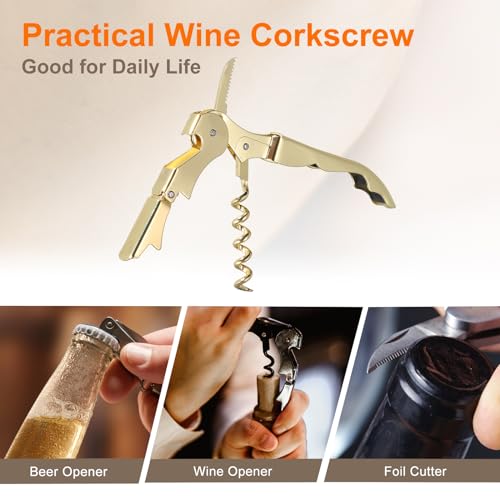uxcell Gold 2PCS 5-Inch Waiter Corkscrew & Bottle Opener Set with Foil Cutter