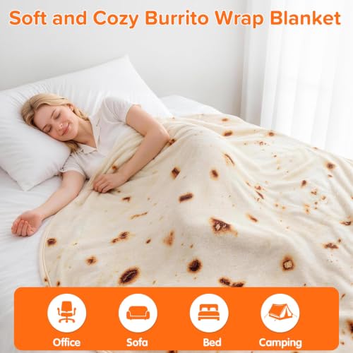 71-Inch Burrito Tortilla Throw Blanket, Soft Flannel Novelty Taco Wrap