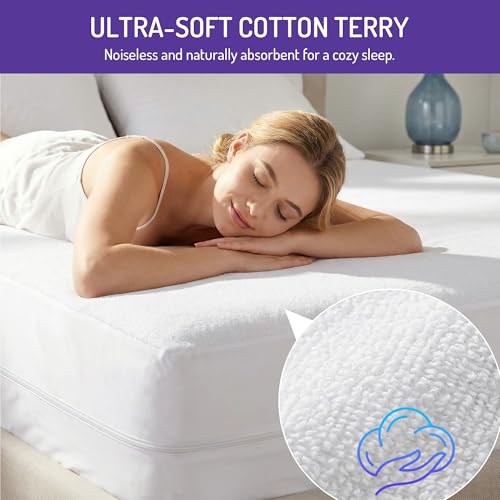 Queen Bed Bug Mattress Protector - Waterproof, Dust Mite Proof, 6-Sided Zipper