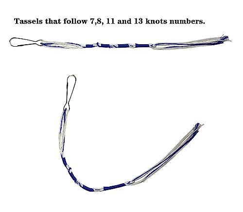 Tzitzits Set with Durable Hooks for Pants and Jeans - 16-Inch Blue White