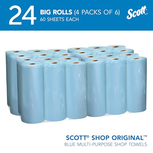 Heavy-Duty Blue Shop Towels Big Rolls, 24-Pack Case (1,400 Towels)