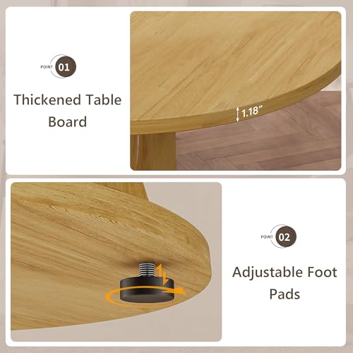 47.2-Inch Round Wooden Dining Table for 4-6, Farmhouse Oak Kitchen Table