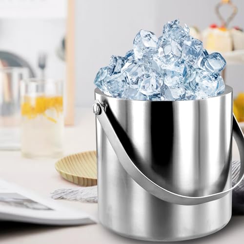 Abizarch 3.0L Double Walled Stainless Steel Ice Bucket with Lid & Tongs for Bar & Party