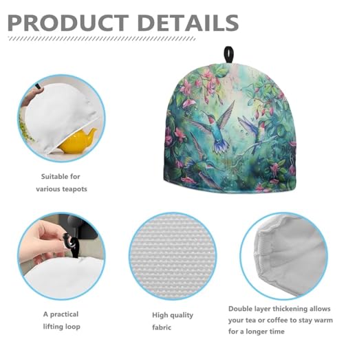 Hummingbird Floral Insulated Tea Cozy for Teapot - 13x10 Inch Kitchen Decor