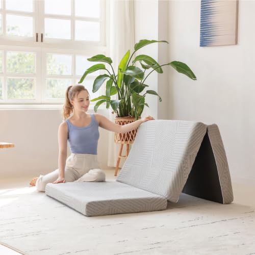 Small Single 4-Inch Gel Memory Foam Trifold Mattress - Portable Foldable Bed