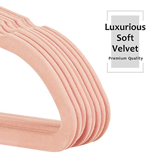 VECELO Premium Velvet Suit Heavy Duty-Non Slip & Space-Saving Clothes Hangers with 8 Finger Clips and Tie Rack for Men and Women (60 Pack), Pink