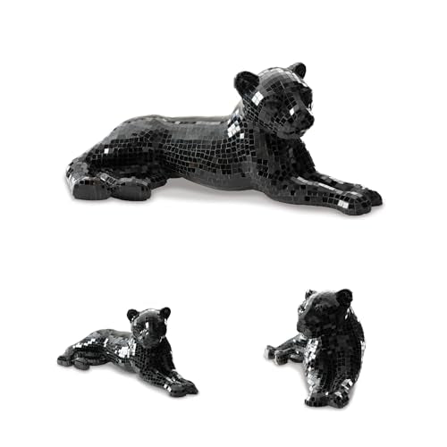 Large 24-inch Handcrafted Mosaic Glass Panther Sculpture for Console Table