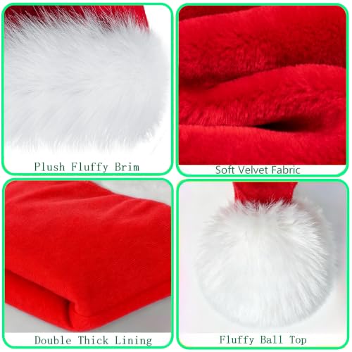 BSVI Double Santa Hat - Red Velvet Christmas Hat for Baby Kids Adults, One Size