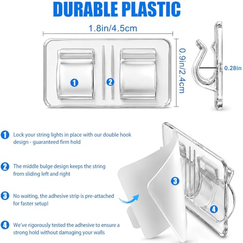 Keviyi Outdoor String Light Hooks 26PCS Clear Adhesive Clips