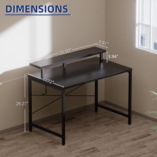 32-Inch Small Computer Desk with Monitor Stand and Headphone Hook