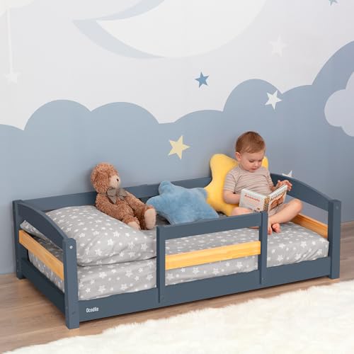 Wooden Toddler Floor Bed with Rails - Low Montessori Crib Size Frame