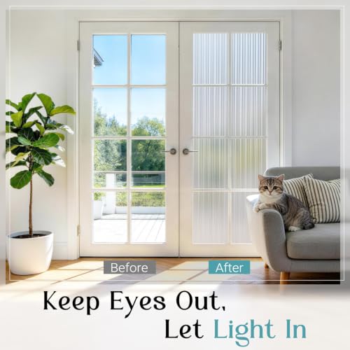 Reeded Glass Privacy Film - Frosted Static Cling Window Film, 17.5" x 78.7", UV Blocking for Home & Office
