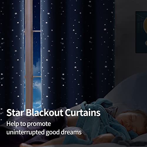 Navy Kids Blackout Curtains with Silver Stars - 42 x 63 Inch, 2 Panels