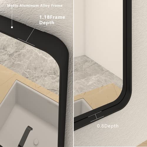 28x32 Inch Black Metal Framed Wall Mirror, Shatterproof Bathroom Mirror