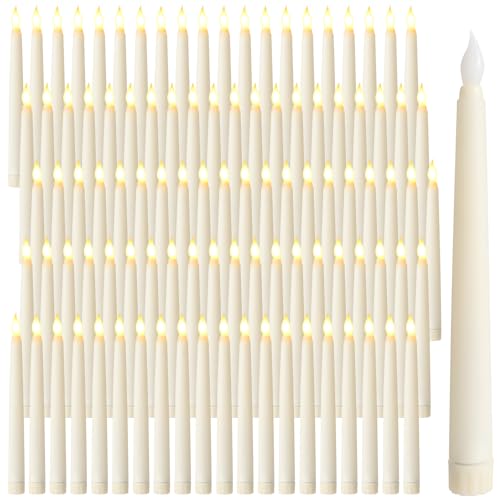 Baquler 100 Pcs 8.5 Inch Ivory Flameless Taper Candles Bulk 8.5"