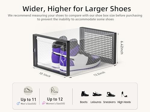 Kuject X-Large Clear Stackable Shoe Storage Boxes 12 Pack, Black Drop-Front Organizer