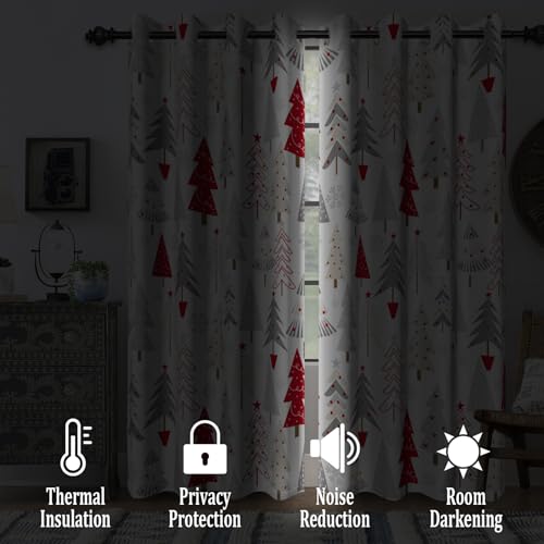 Renaiss Red & White Blackout Curtains for Bedroom 53x84 Inch, Set of 2, Xmas Snowflake Winter Holiday Decor