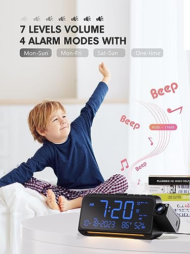 Digital Projection Alarm Clock with Ceiling Display and Temperature Monitor