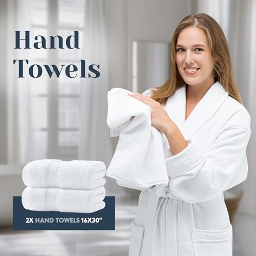 White Classic 8-Piece Turkish Cotton Bath Towel Set, Highly Absorbent