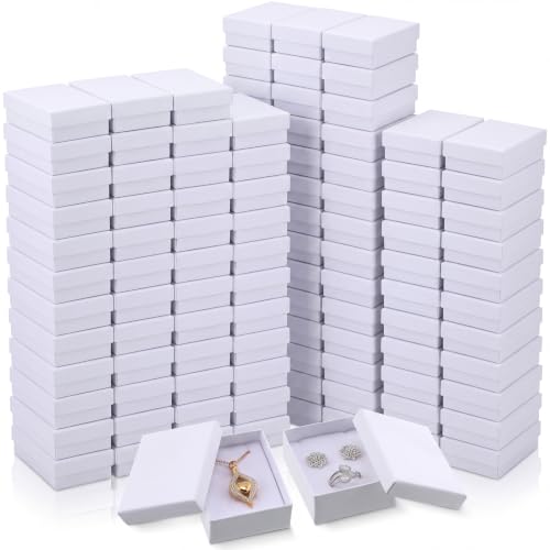 Equsion 200 Pcs White Cardboard Jewelry Gift Boxes with Lids - Small