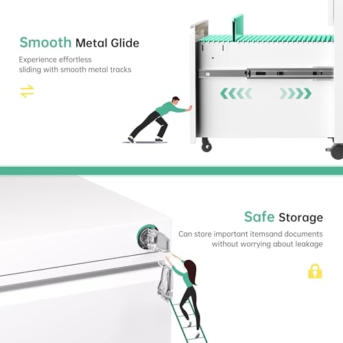 3-Drawer Metal Rolling File Cabinet with Lock, Under Desk Storage for Office