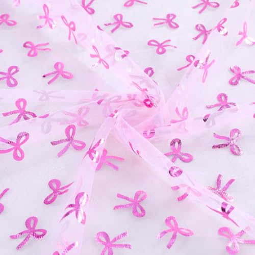 Pink Cheesecloth Table Runner 10FT with Pink Tulle & Bows for Wedding & Party Decor