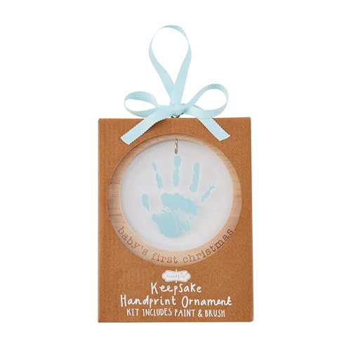 Mud Pie Blue Handprint Ornament Set - Personalizable Acrylic Holiday Decor