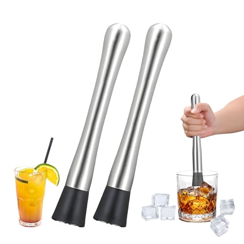 Amzlysdok 2-Pack Stainless Steel Cocktail Muddler - 8 Inch Lemonade & Drink Mixer Tool