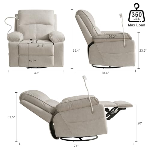 Oversized Velvet Nursery Glider Recliner Chair with Swivel and Rocker