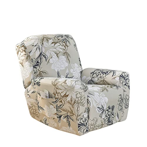 Floral Patterned Stretch Recliner Cover - 4 Piece Anti-Slip Protector