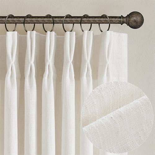 TWODRAPES Pinch Pleated Linen Curtains 84 Inch 2 Panels Cream Ivory