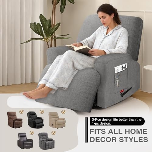 Small Recliner Chair Covers - Durable Stretch Slipcovers, Light Gray