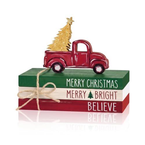 Christmas Faux Books Bundle - Wooden Decor Set with Truck Variation