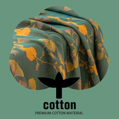 Reversible Ginkgo Quilt - Lightweight Cotton Muslin Bedspread, King Size