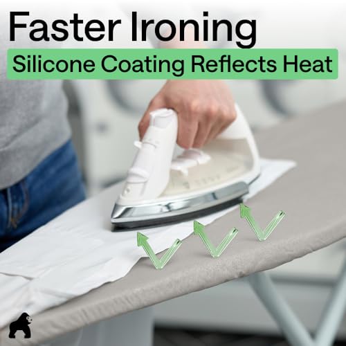Gorilla Grip Ironing Board Cover - 15x54 Heavy Duty Silicone Coated Pad with Fastener Straps