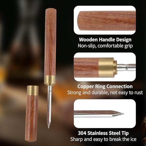 MCSDFN Pearwood 2 Sizes Stainless Steel Ice Picks with Safety Cover – Ice Breaker & Tea Knife Set