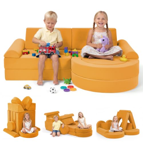 16-Piece Modular Kids Play Couch, Convertible Foam Building Fort Sofa