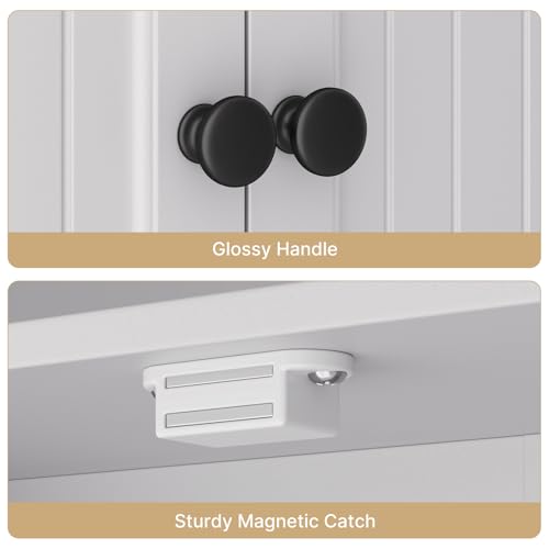 Over Toilet Storage Cabinet with 5 Doors and Adjustable Shelves, White Bathroom Organizer