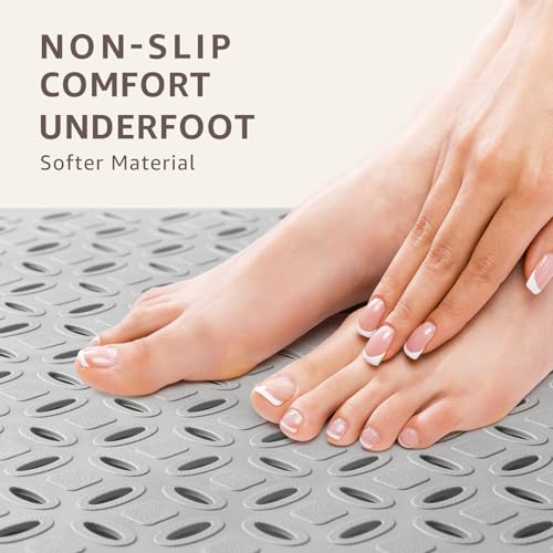 Extra Long Non-Slip Bathtub Mat with Hair Catcher, 39 x 17 Inch Grey