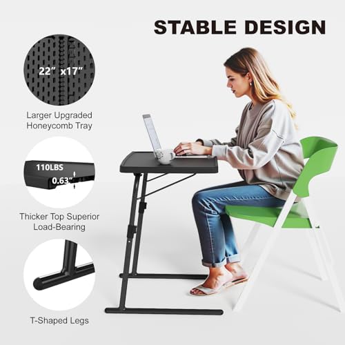 HXBOAUVS Black Set of 1 Large Adjustable TV Tray Table - 6 Height & 3 Tilt, 110lbs Capacity
