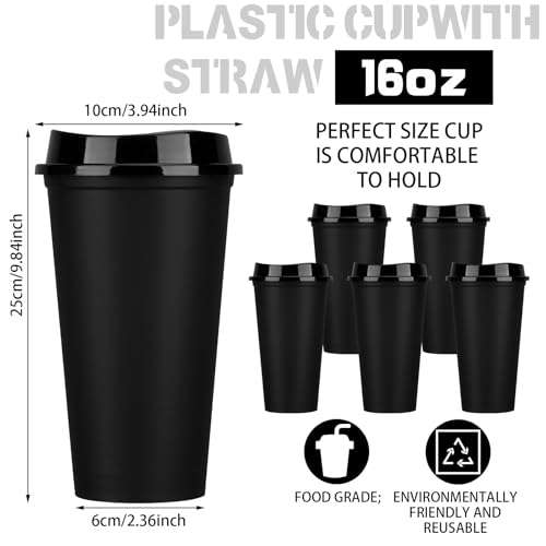 Domensi 30-Pack 16 oz Reusable Coffee Cups with Lids - Black