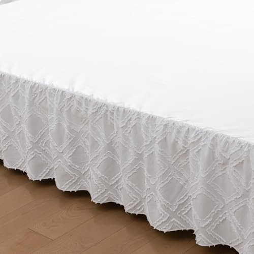 White Tufted Dot Bed Skirt - Twin Size, 18-Inch Drop with Split Corners
