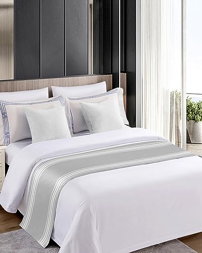 Grey Striped Satin King Size Bed Runner - Modern Luxury Bed Scarf (94x20 In)