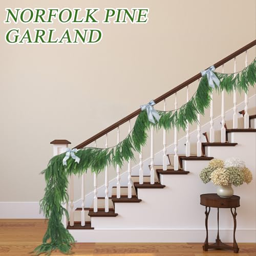 TISEMENT Norfolk Pine Garland 6ft with 10ft Light String – Premium Indoor/Outdoor Greenery