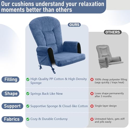 5-Piece Glider Rocker Replacement Cushion Set with Ottoman & Side Pockets