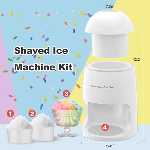 InchUp Porcelain White Electric Shaved Ice Machine - Compact Snow Cone Maker with 2 Reusable Cups